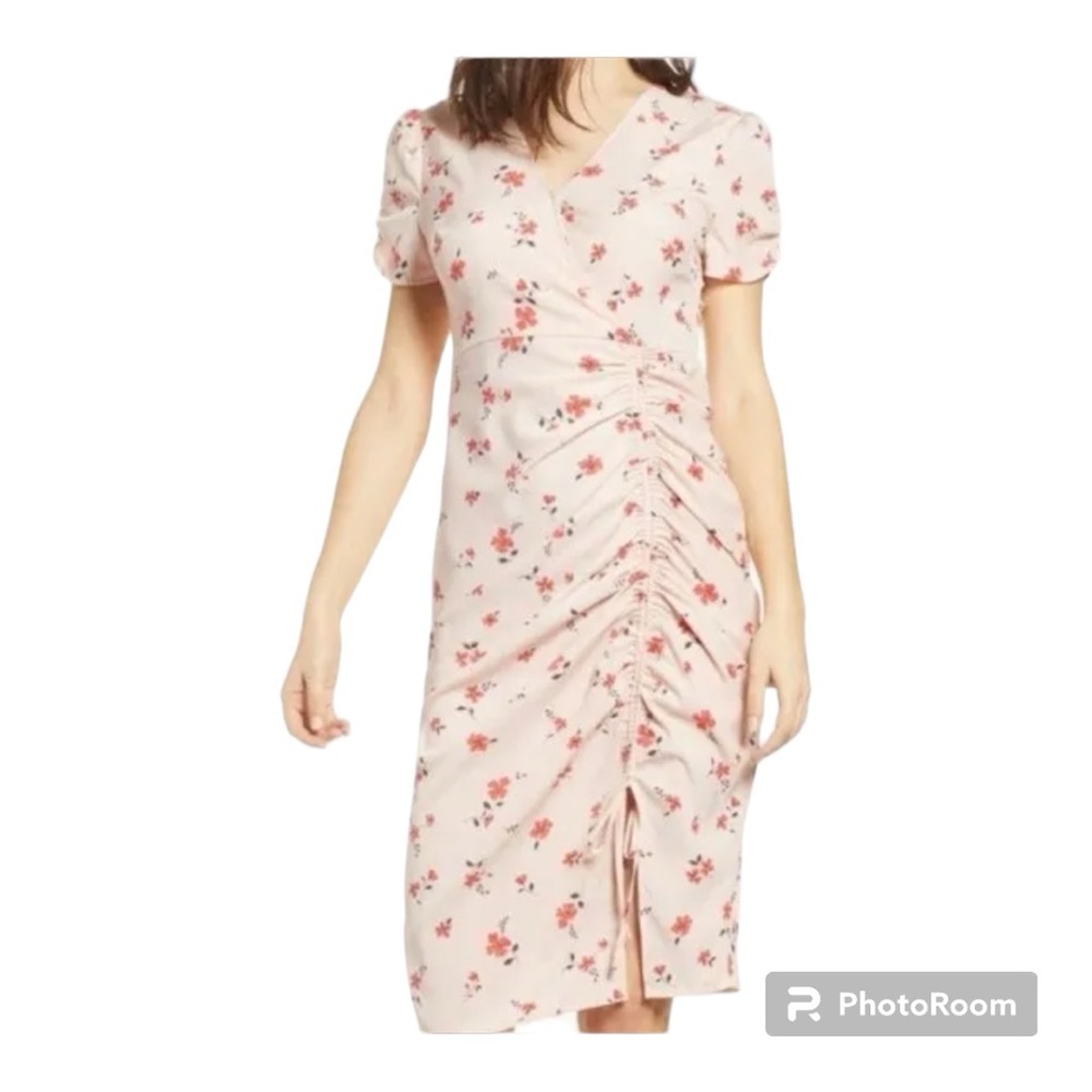 NWT J.O.A Cinch Front Floral Ditsy Dress Blush Pink XL